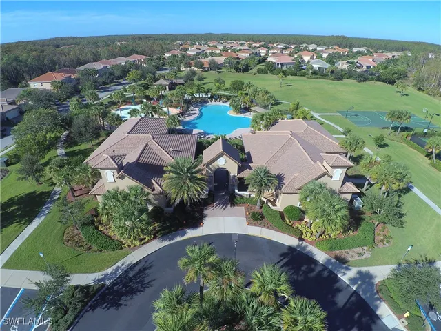 an aerial view of a house with a garden