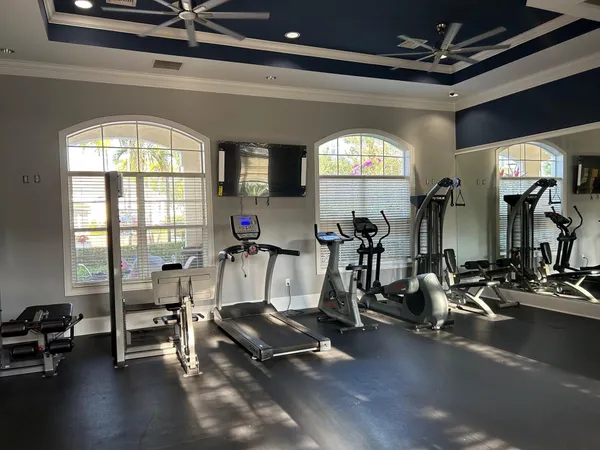 a view of a room with gym equipment