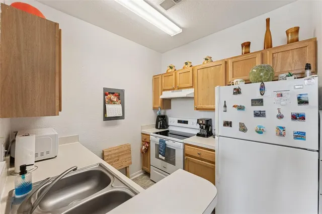 a kitchen with a sink a stove and a refrigerator