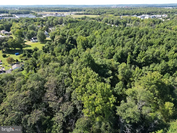 an aerial view of a forest with houses