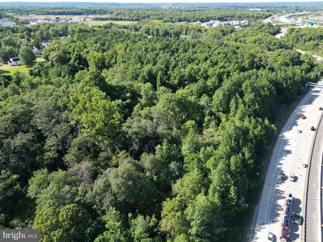 an aerial view of a forest with houses