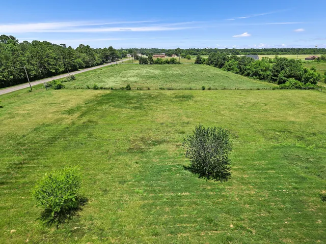 a view of a field with an ocean