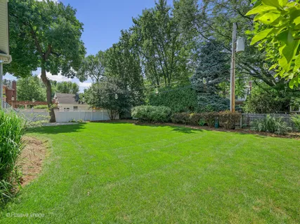 a view of a yard with a fountain