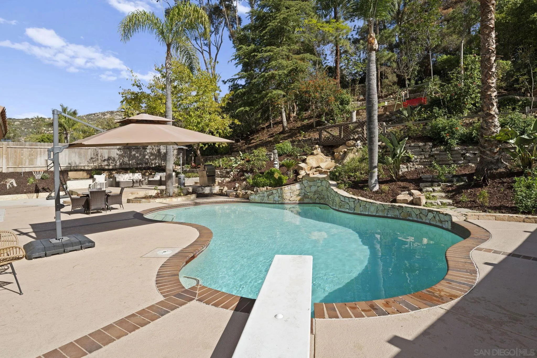 14725 Fieldview Way Poway, CA 92064 - Photo 39 of 67 a view of a swimming pool with lawn chairs under an umbrella