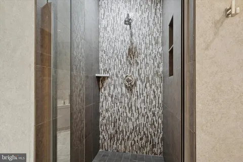 a bathroom with a shower curtain