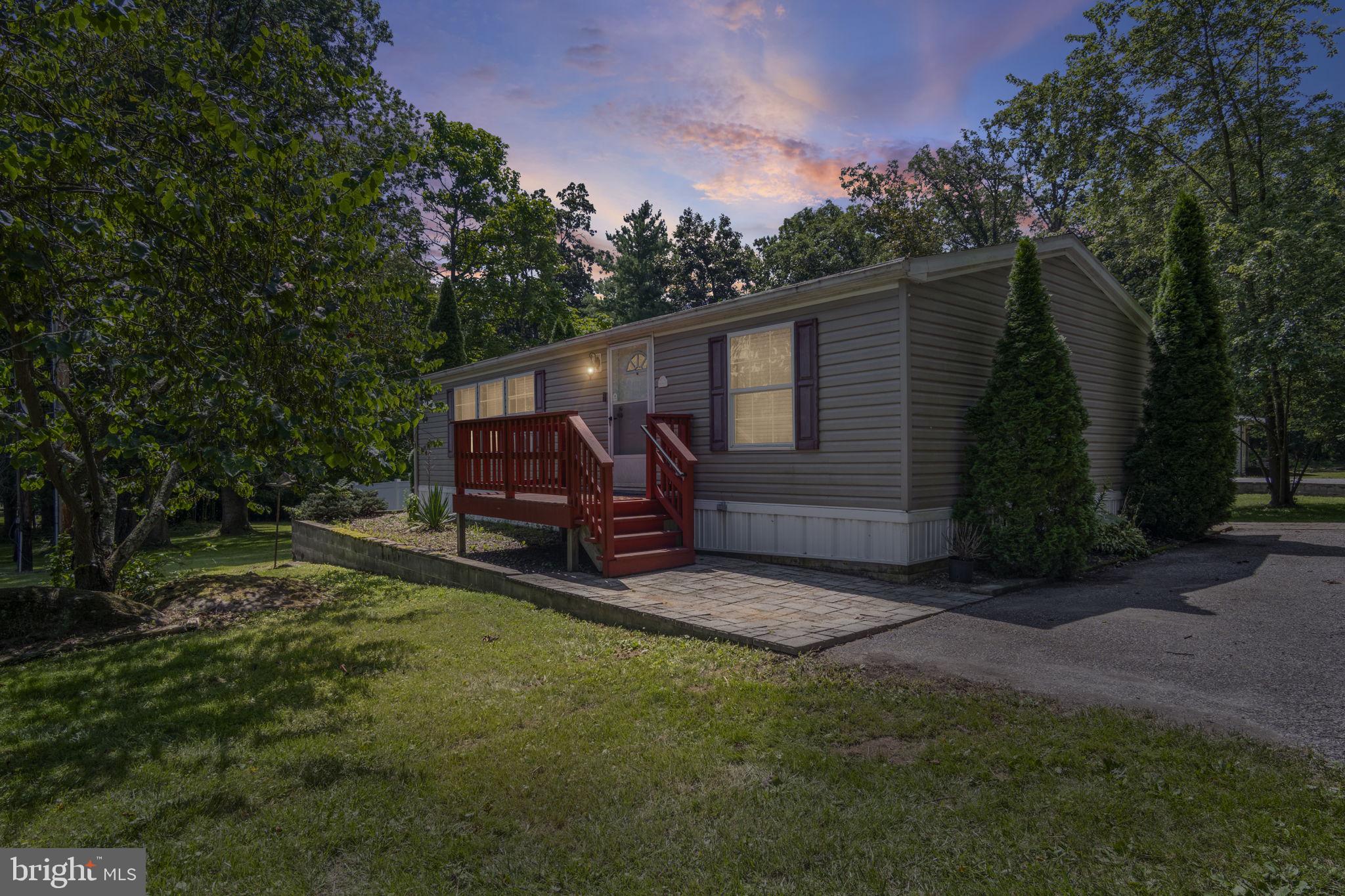 a view of backyard with large trees and plants