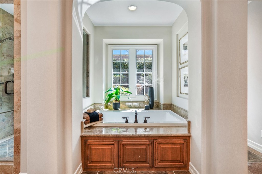36 Blue Summit Irvine, CA 92603 - Photo 21 of 48 a bathroom with a granite countertop sink a potted plant and a window