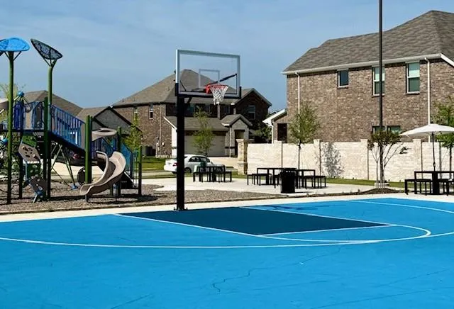 a view of a building with sitting area