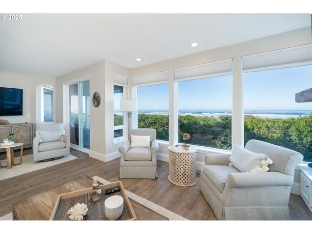 a living room with a large window