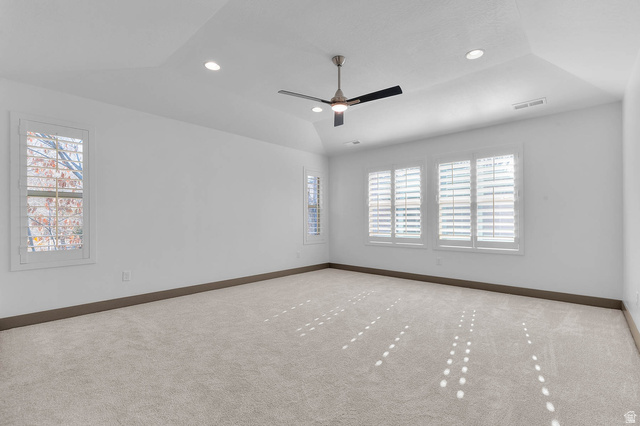 2724 Mt Jordan Road Sandy, UT 84092 - Photo 30 of 33 Carpeted empty room featuring recessed lighting, a ceiling fan, and vaulted ceiling