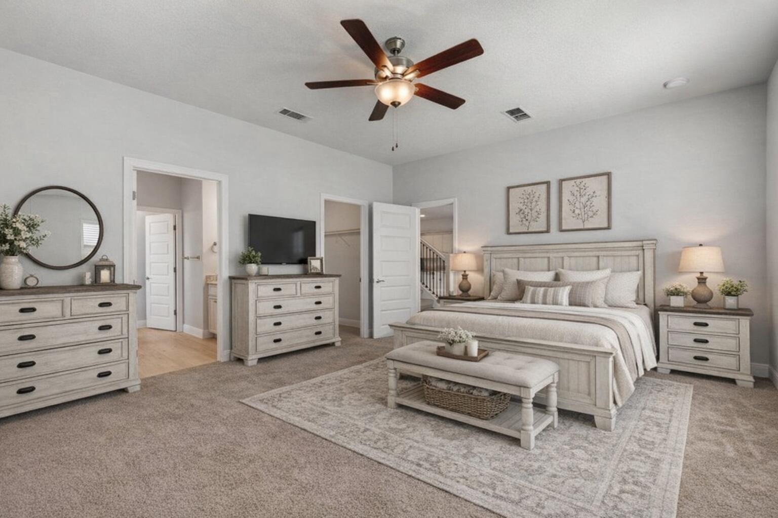 231 Baycliff Drive Crestview, FL 32536 - Photo 18 of 49 a spacious bedroom with a bed a dresser and a chandelier