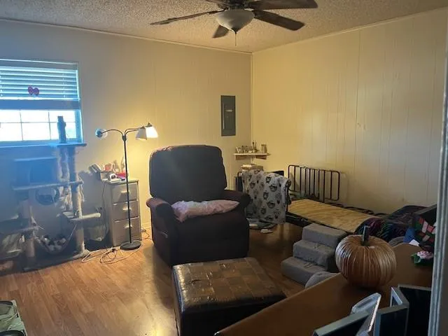 a living room with furniture and a lamp