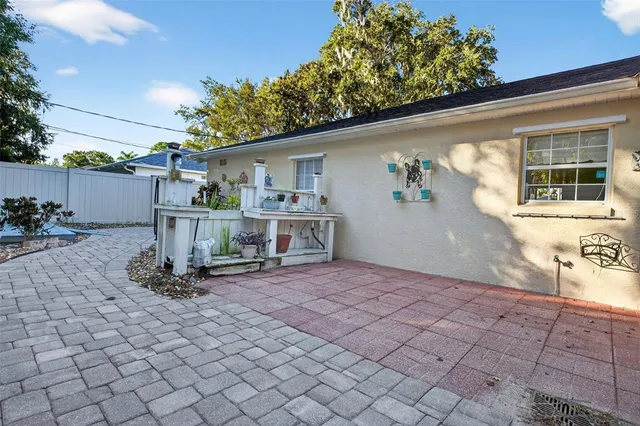 a view of a porch with seating space