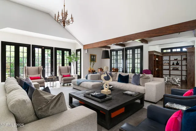 a living room with a large window