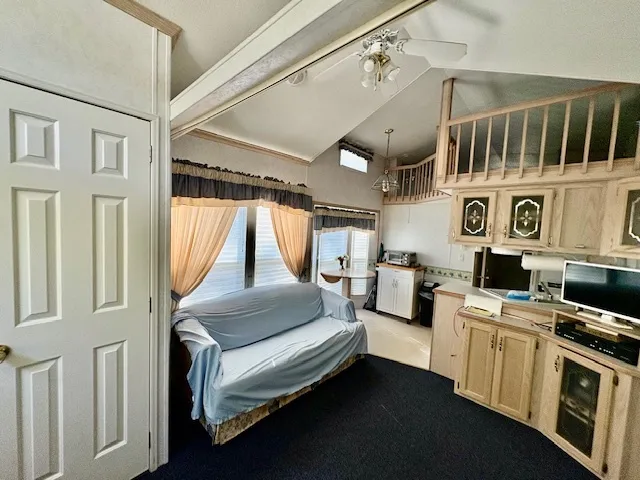 a living room with a couch and a table