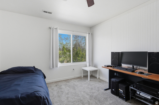 1652 West 800 South Lehi, UT 84043 - Photo 17 of 27 Bedroom with an office area, light carpet, and ceiling fan