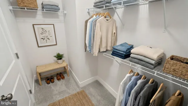 a view of walk in closet with clothes and shoes