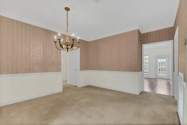 a view of a chandelier in a room