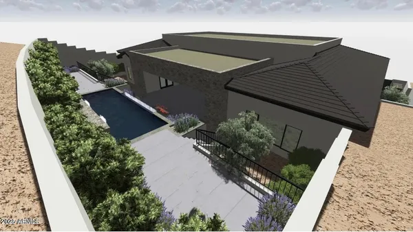 an aerial view of house with yard