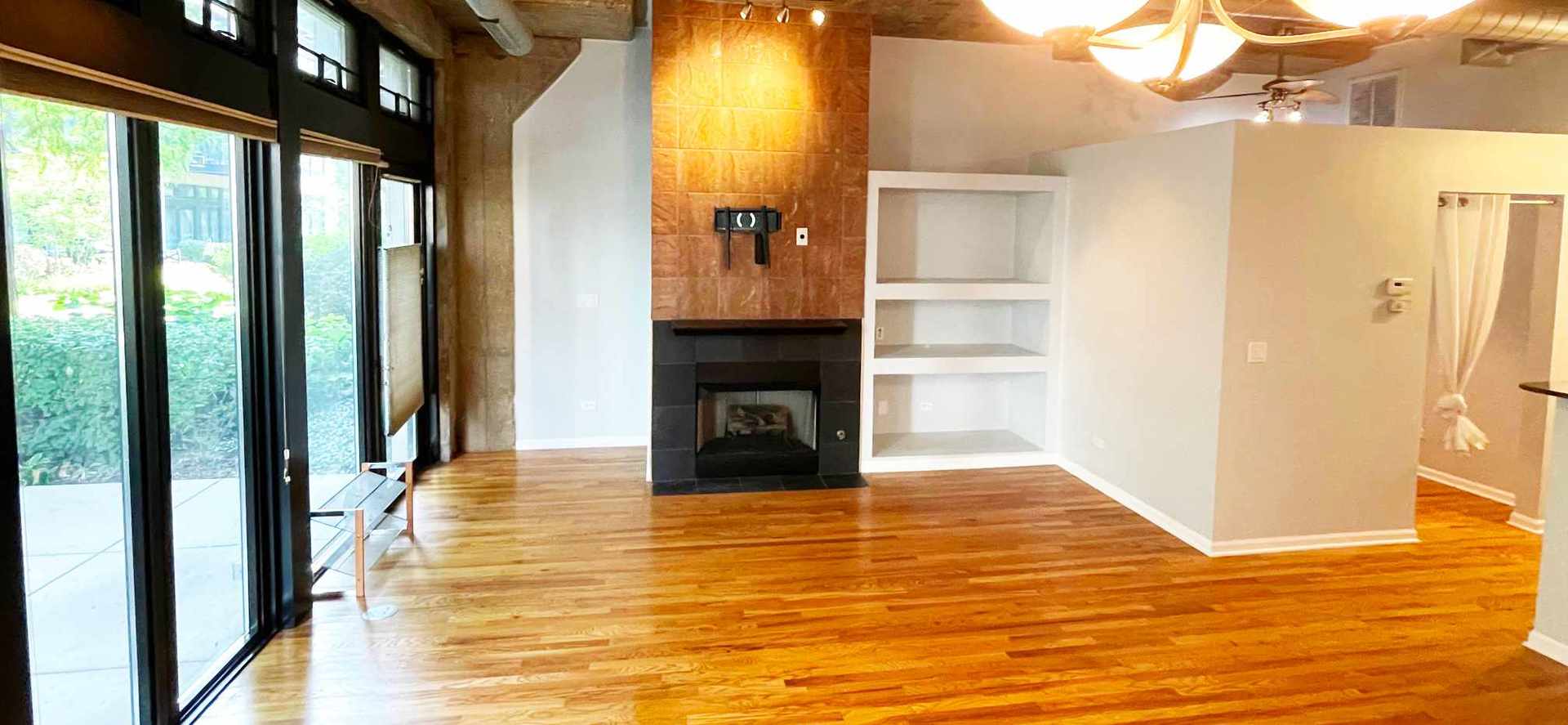 1070 West 15th Street, Unit 102 Chicago, IL 60608 - Photo 11 of 20 a view of a living room with a fireplace