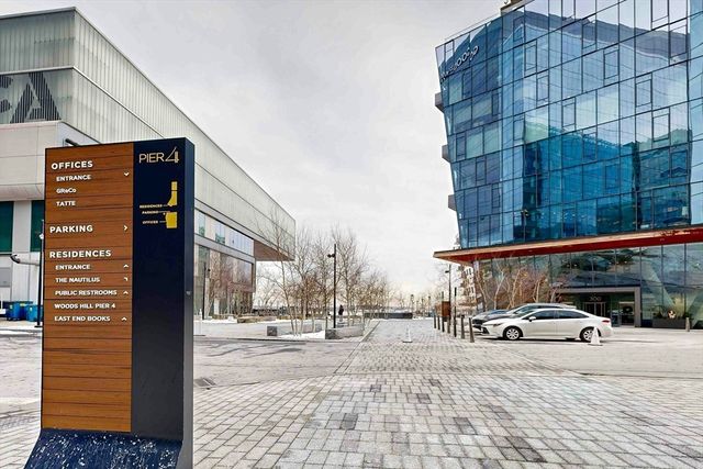 a view of a building with a street