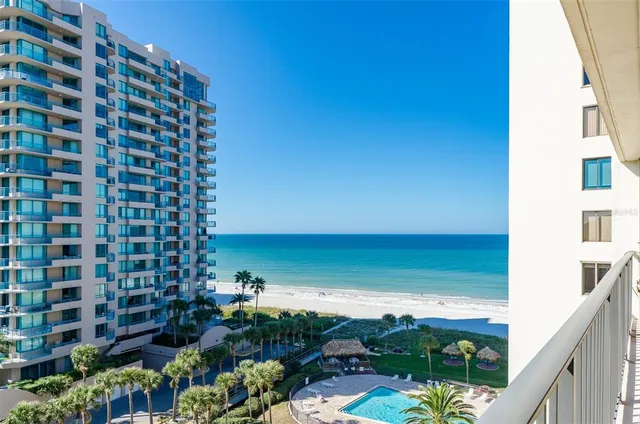 a view of a balcony with an outdoor space