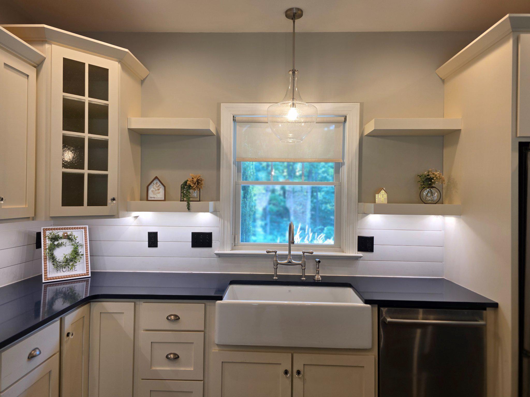 Modern kitchen with farmhouse sink.