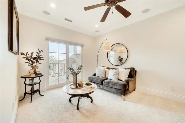 an aerial view of a house with a garden