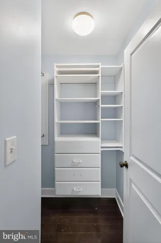 a view of walk in closet with empty racks
