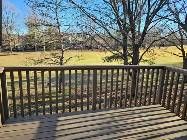 a view of yard with trees in the background