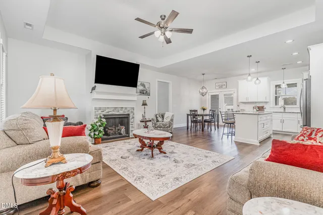 a backyard of a house with seating space