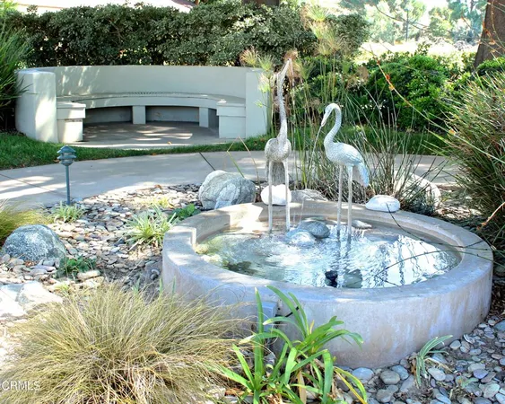a view of a backyard with plants and patio