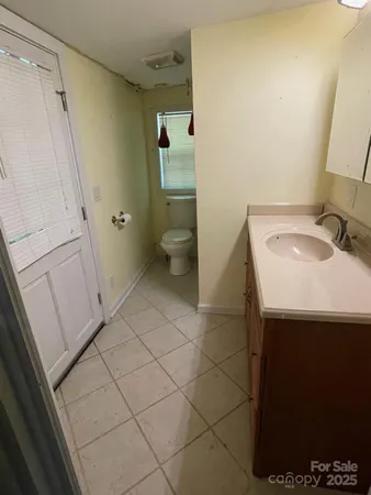 a bathroom with a sink a toilet and a mirror