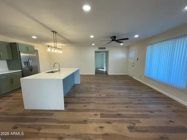 a large room with a large tub