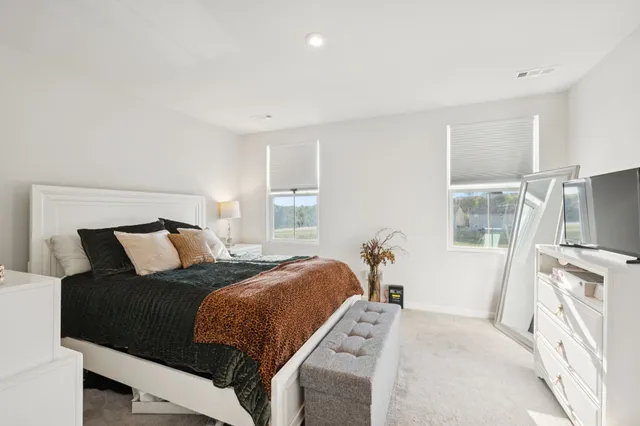 a bedroom with a bed and a television in it