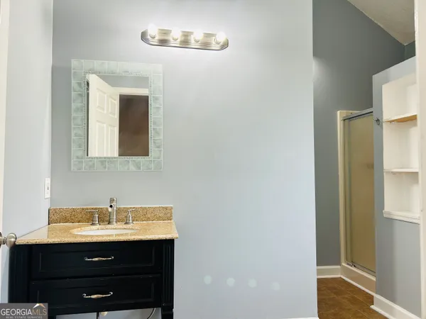 a bathroom with a bathtub