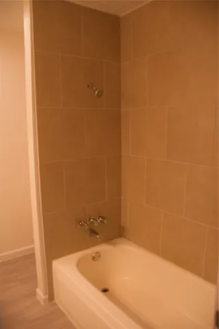 a bathroom with a bathtub