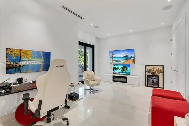 a view of a garden with an outdoor space