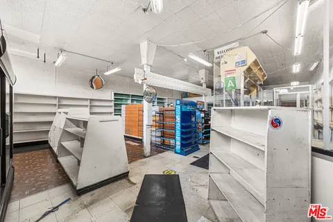 a storage room with cabinets