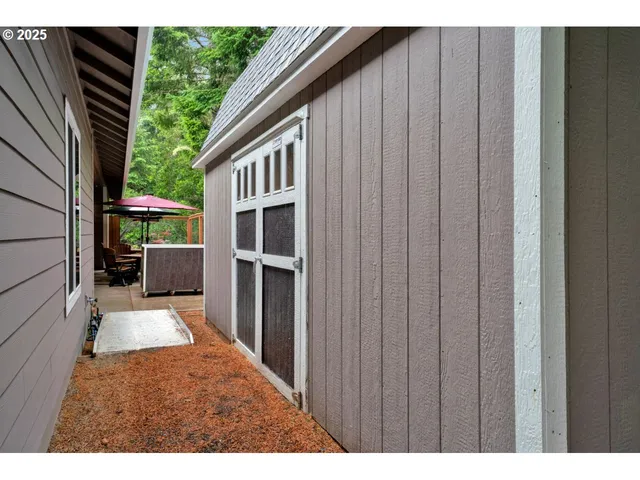 a view of a outdoor space with plants and trees