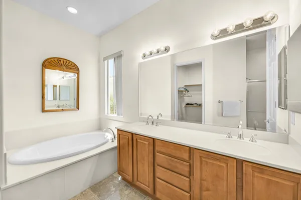 a bathroom with a bathtub