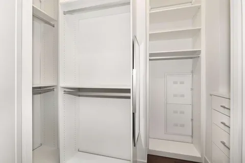 a view of walk in closet with empty racks