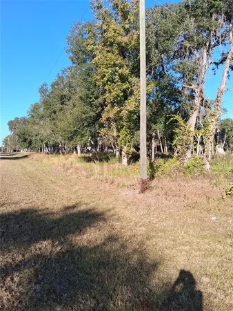 a view of a yard with wooden fence