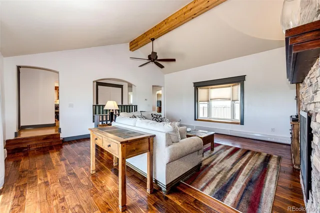 a view of a hallway with a chandelier