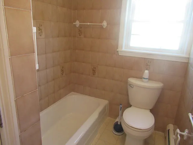 a bathroom with a toilet and a bathtub