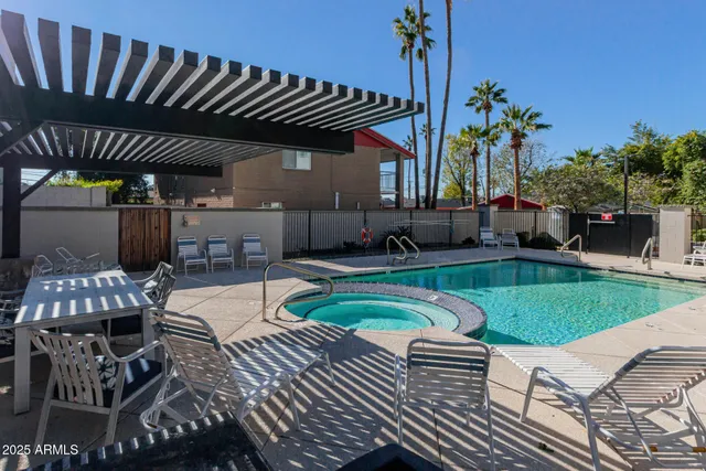 a view of a building with a swimming pool