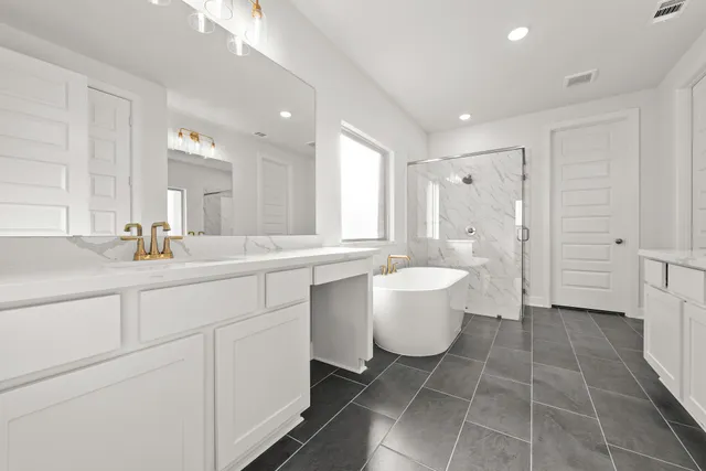 a bathroom with a sink a mirror and a shower