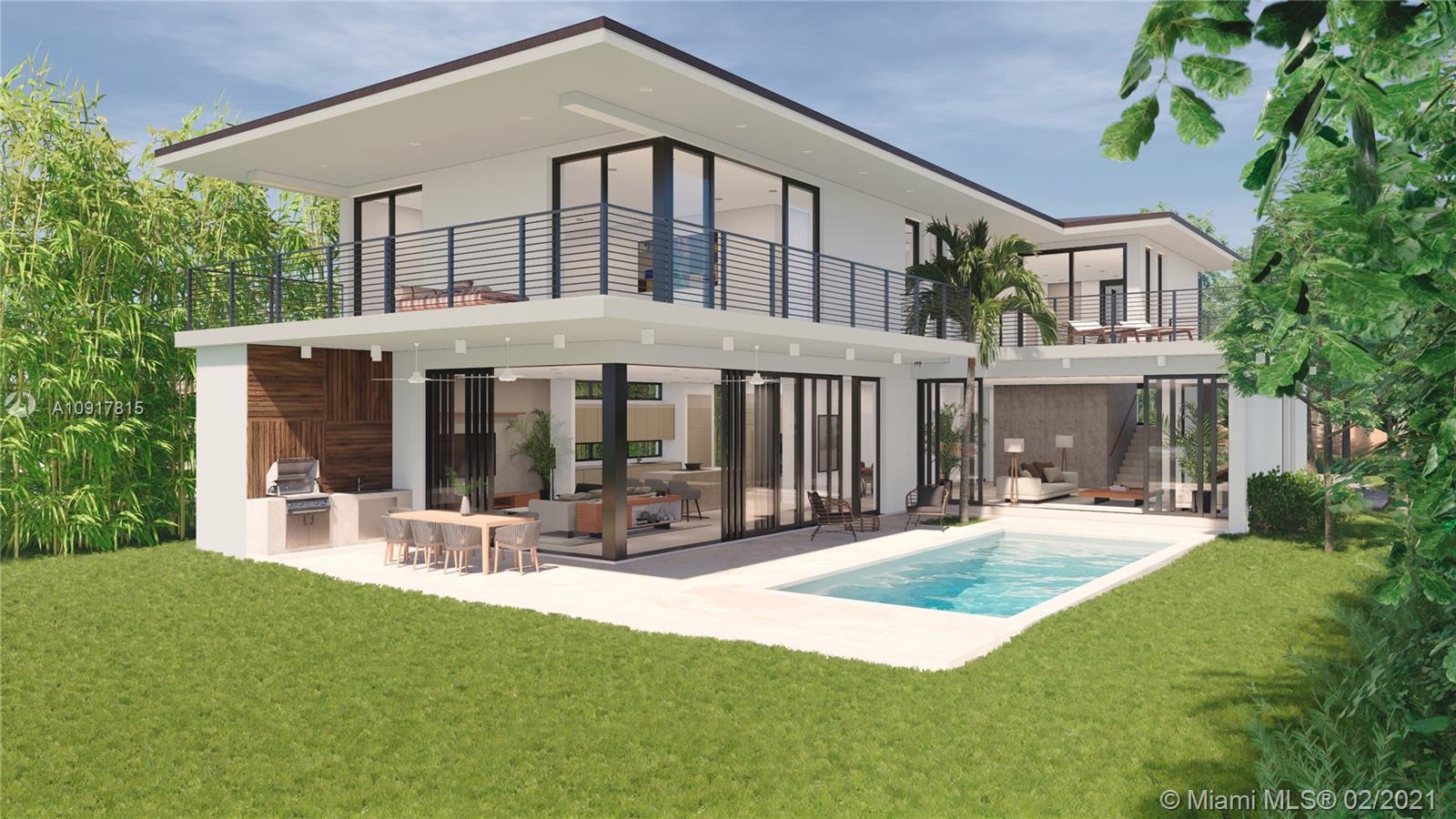 a front view of a house with yard and green space