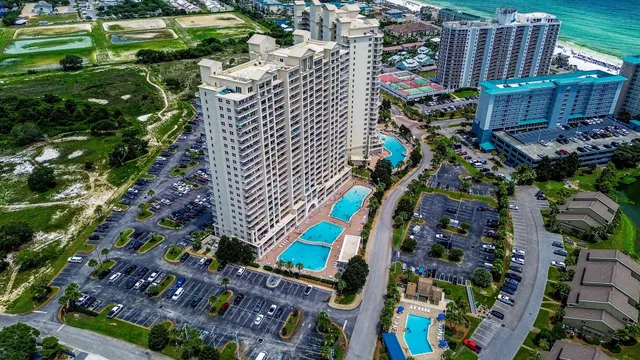 a view of a lake with a yard