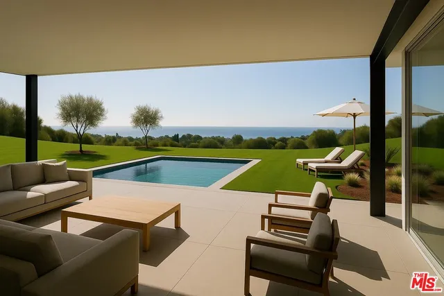 a view of a swimming pool with a patio